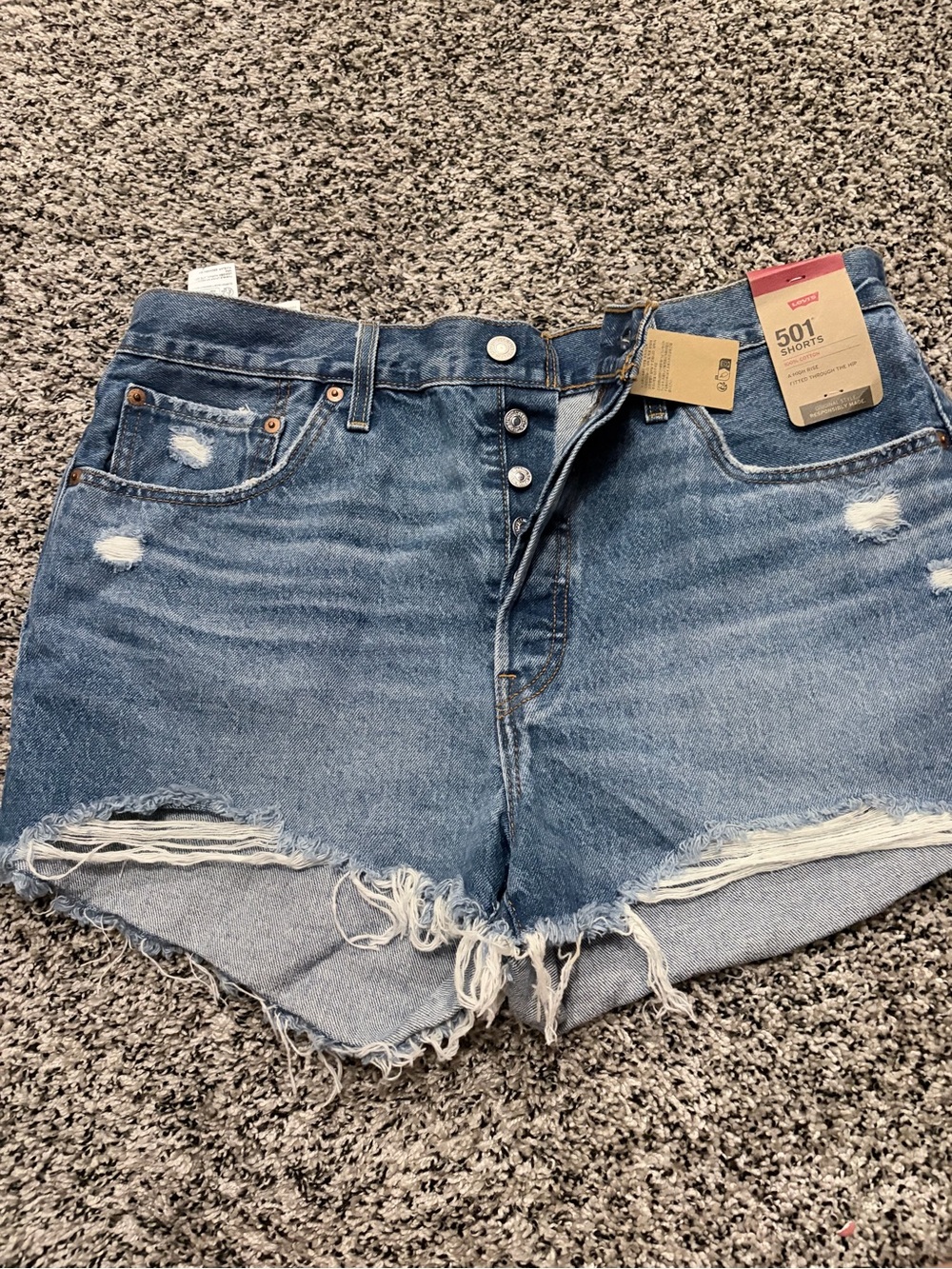 Levi's Blue Distressed High-Rise Denim Shorts